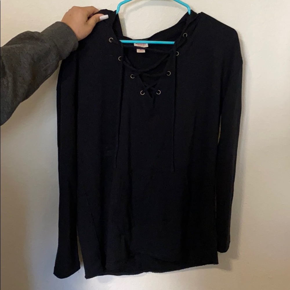 lace up black hooded long sleeve